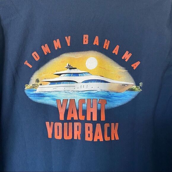 TOMMY BAHAMA Navy Short Sleeve Tee Shirt “Yacht Your Back” - Picture 4 of 6